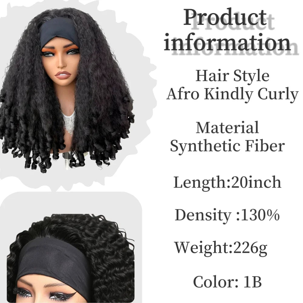 X-TRESS 20inch Synthetic Afro Curly Headband Wig for Women Kinky Straight Hair with Bouncy Curls Fully Soft Hair Easy to Wear