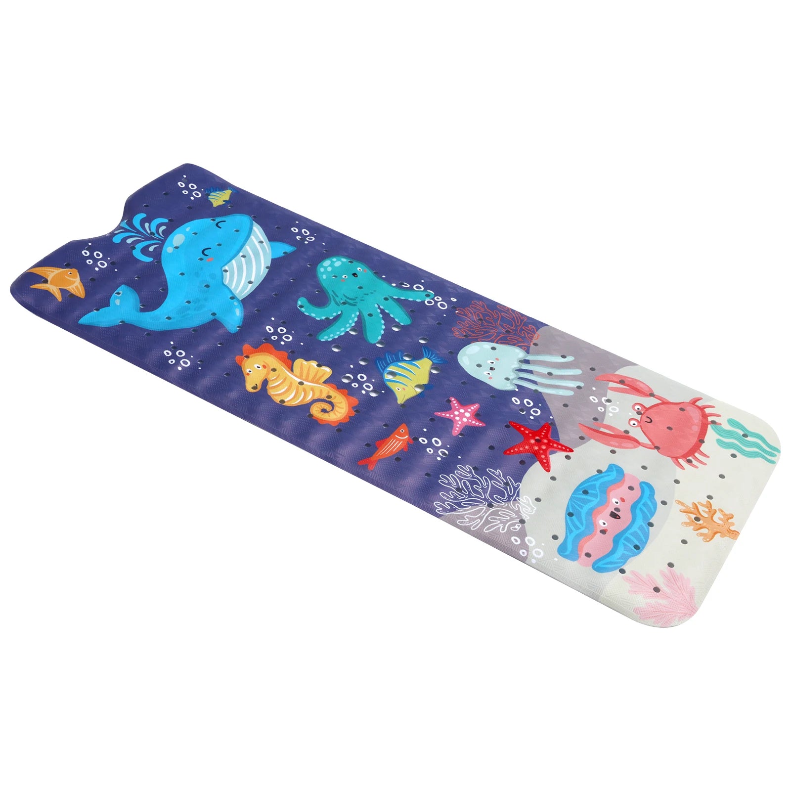 Alfombrilla de Baño Antideslizante para Bebés con Ventosas y Agujero de Drenaje, Alfombrilla de Ducha para Niños con Diseño de Mundo Marino de Dibujos Animados