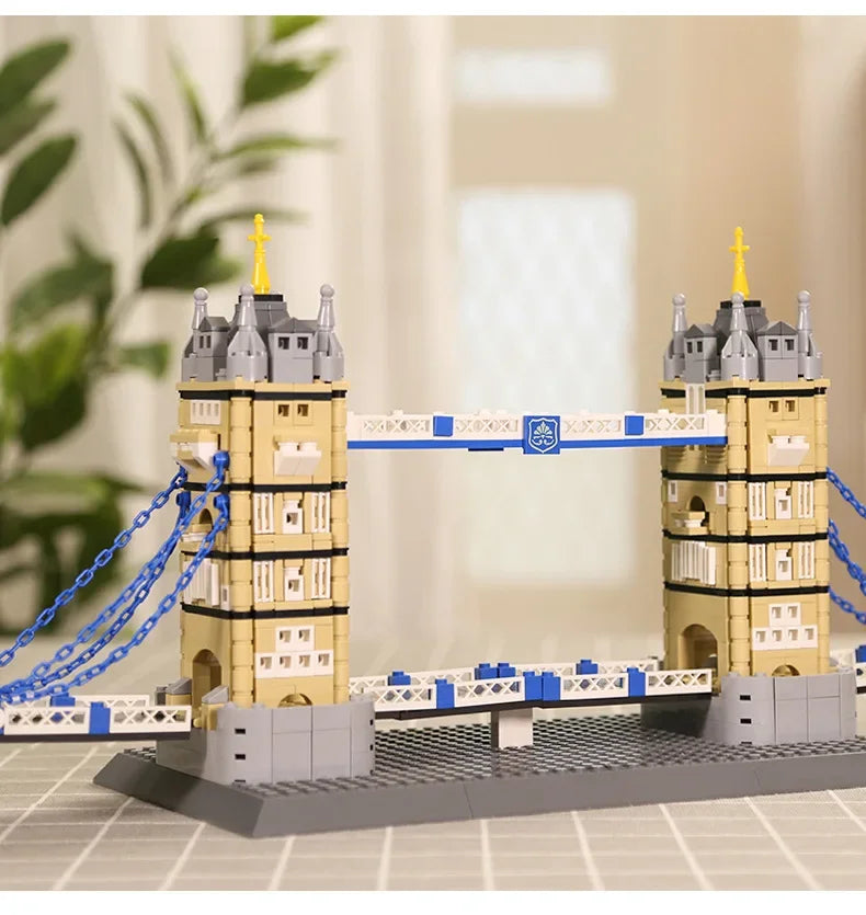 Creative Construction World Famous Modern Building Modelo de Arquitectura de Ladrillos Puente de la Torre de Londres, Inglaterra, Colección de Juguetes para Niños