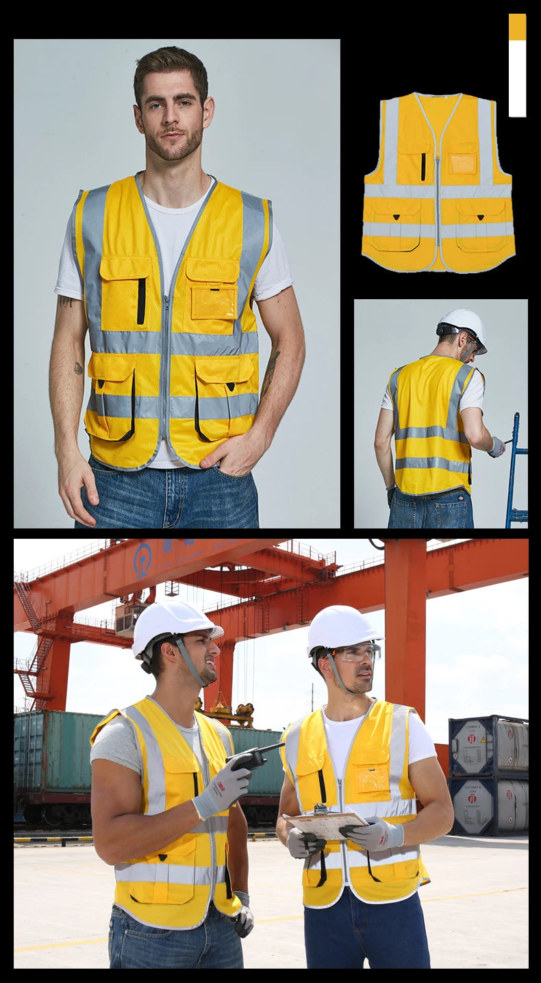Chaleco Rojo para Hombre Chaleco de Trabajo con Múltiples Bolsillos Ropa de Trabajo de Alta Visibilidad