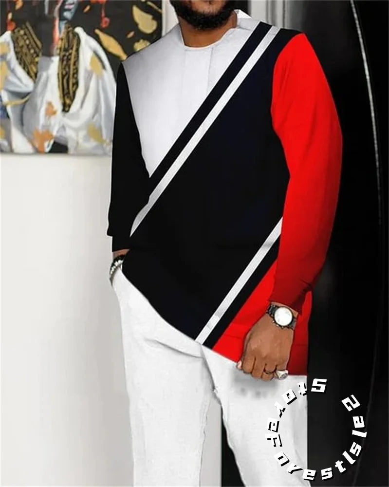 Conjunto de Ropa de Moda para Hombre, Chándal, Traje Casual para Caminar, Ropa Urbana Oversize, Camiseta de Manga Larga y Pantalones, Conjunto de 2 Piezas
