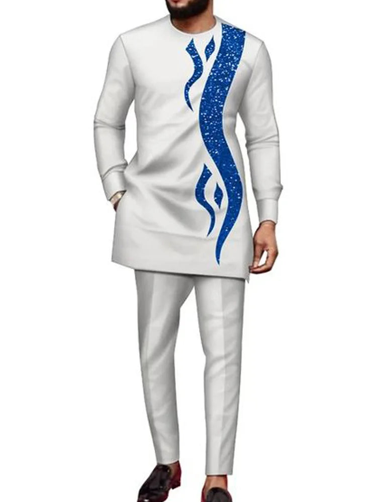 Dashiki Ropa Africana para Hombre Verano Otoño Africano Manga Larga Cuello Redondo Top Pantalón Largo Conjuntos a Juego Trajes de Ropa Africana
