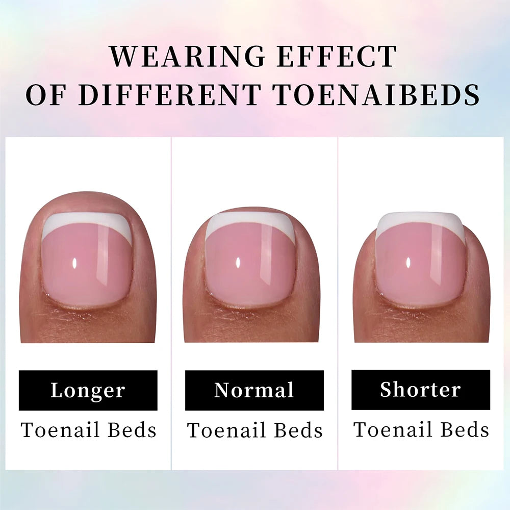 Lot de 120 faux ongles français à pression pour pieds, effet dégradé, blanc, rose, nude, courts et carrés, à faire soi-même, couverture complète