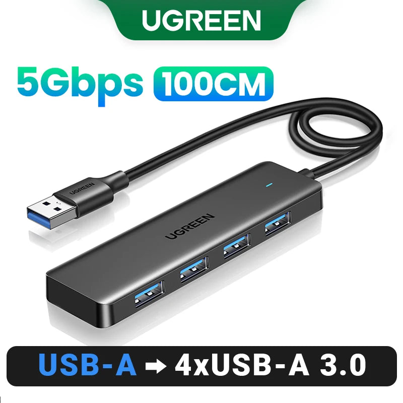 UGREEN Concentrador USB 3.0 de 4 puertos, USB HUB delgado para ratón, teclado, compatible con MacBook Pro Air Laptop, PC de escritorio, Xbox, PS5 Splitter