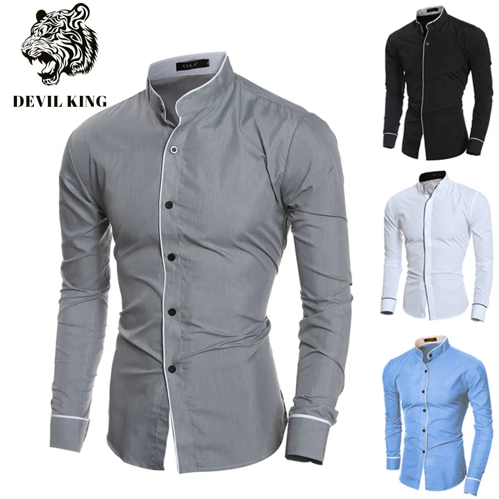 Camisa Formal Casual de Lujo para Hombre Manga Larga Ajustada para Negocios