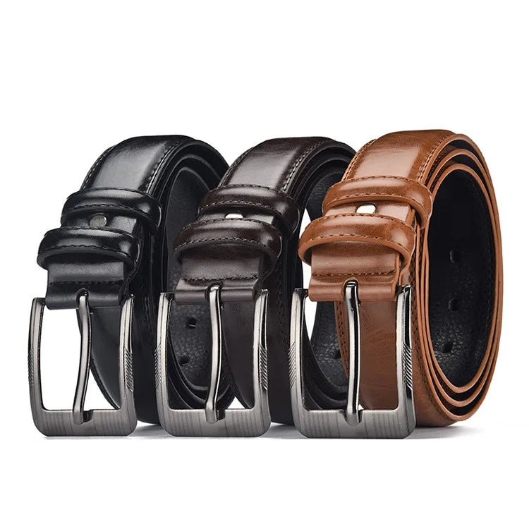2-Pack Men's Business Pin Buckle Belts | Daily Commute Style & Festival Gift Set, Genuine Leather