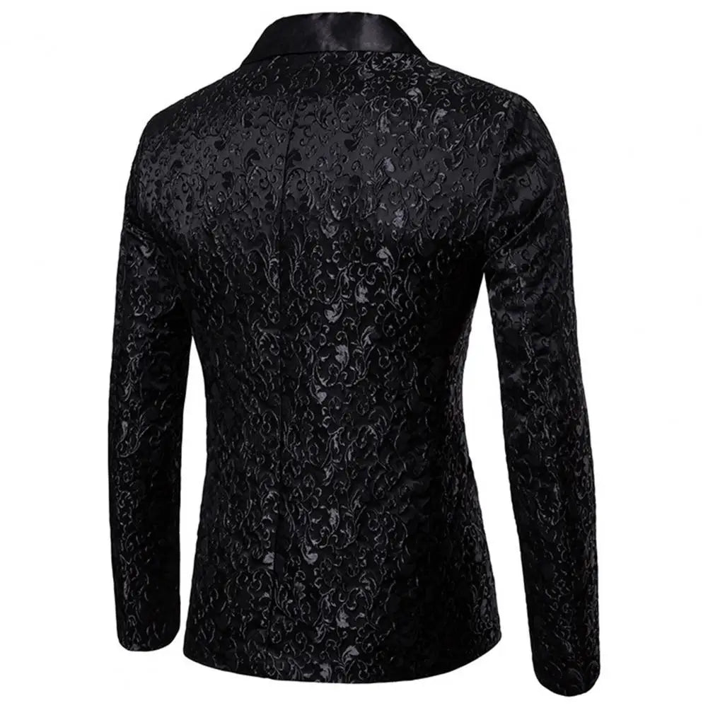 Chaqueta de hombre de lujo con jacquard, un botón, corte ajustado, cuello vuelto, de alta calidad, para bodas y banquetes