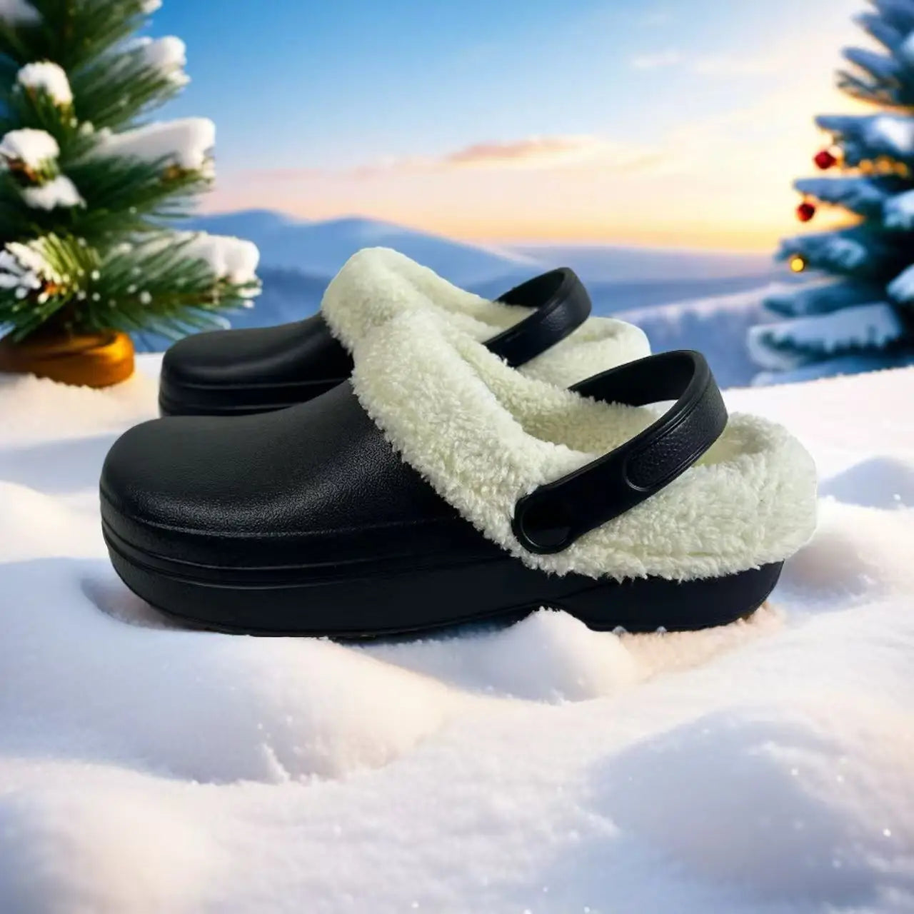 Winter Warm Eva Leather Clog Shoes with Faux Fur Lining & Adjustable Strap for Women/Men Outdoor Snow Casual Wear Christmas Gift