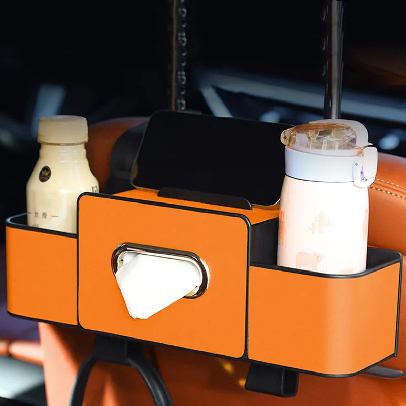 Organizador Multifuncional para Coche, Soporte Trasero con Drenaje, Caja de Almacenamiento Colgante para Coche, Bolsa para Guardar Ordenado con Soporte para Teléfono, Pañuelos y Vasos