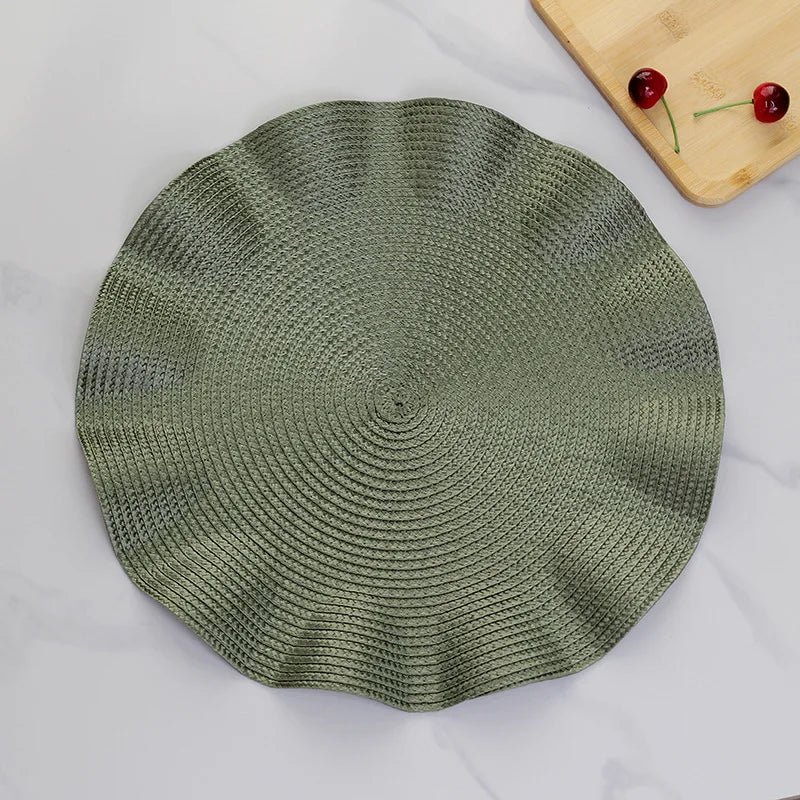 1 mantel individual redondo trenzado de 38 cm, lavable, resistente al calor y con bordes antiarrugas para decoración de mesa de cocina