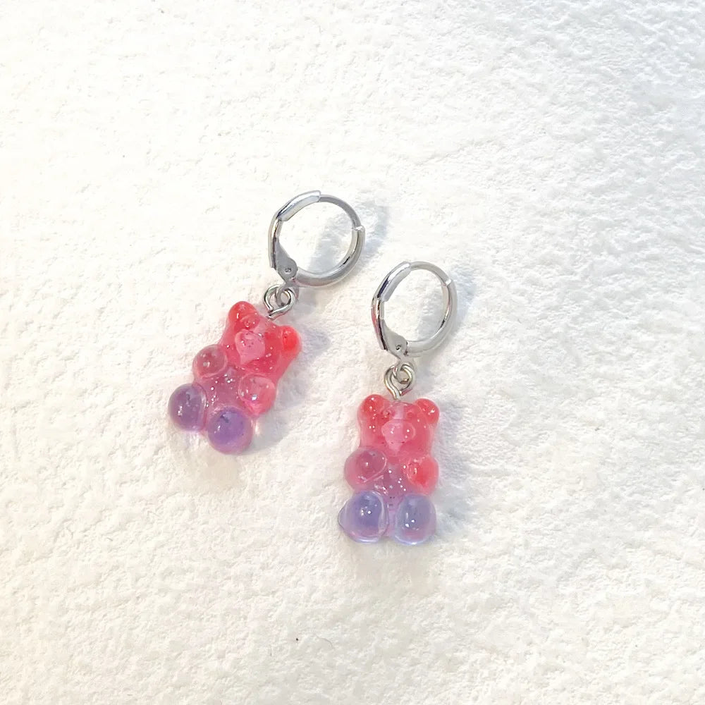 Pendientes colgantes de oso de gominola de acrílico bonitos para mujer, pendientes de aro de oso arcoíris CZ, joyería dulce de niña, moda coreana 2022