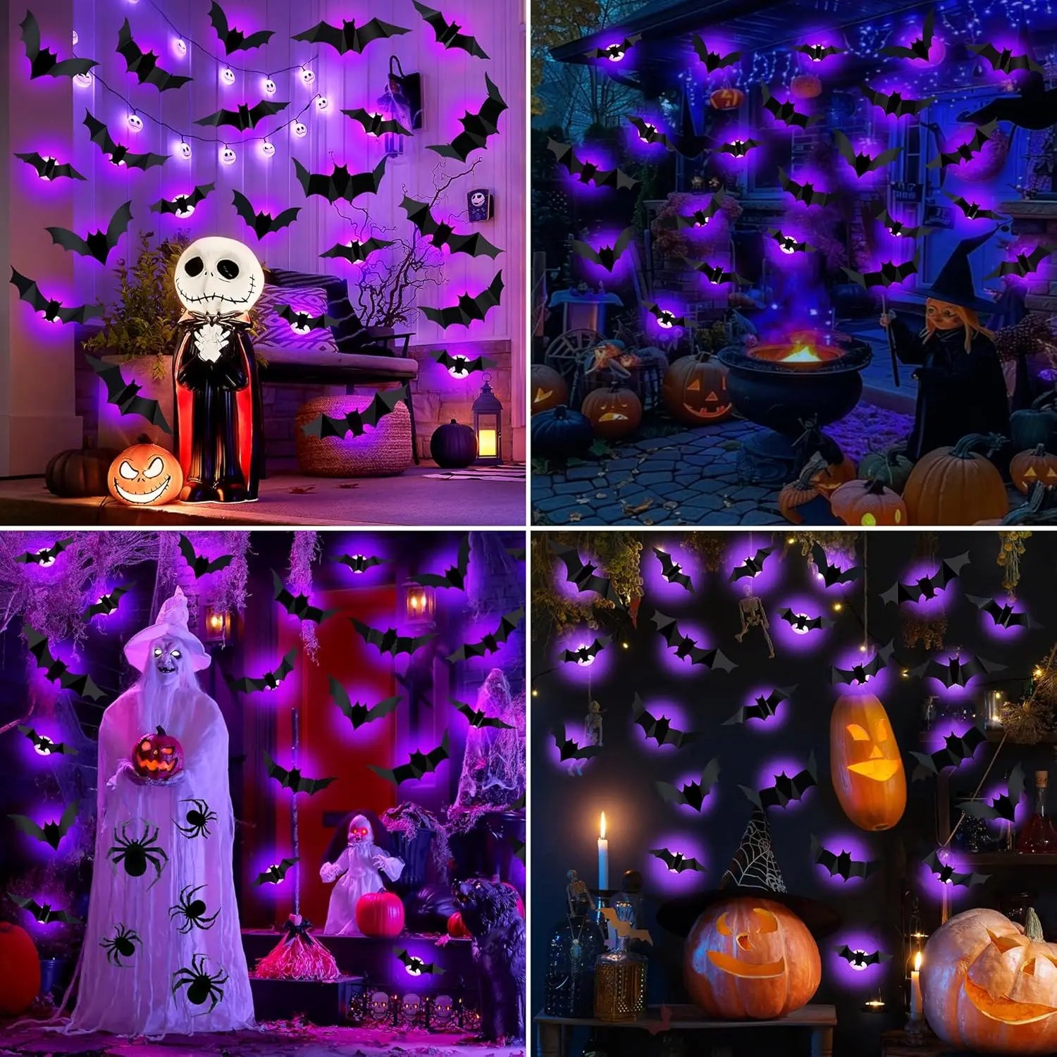 Halloween Bat Decor Night Light 3D Purple Lights Wall Sticker for Self-adhesive Decor Garden Backyard Halloween Party Decoration