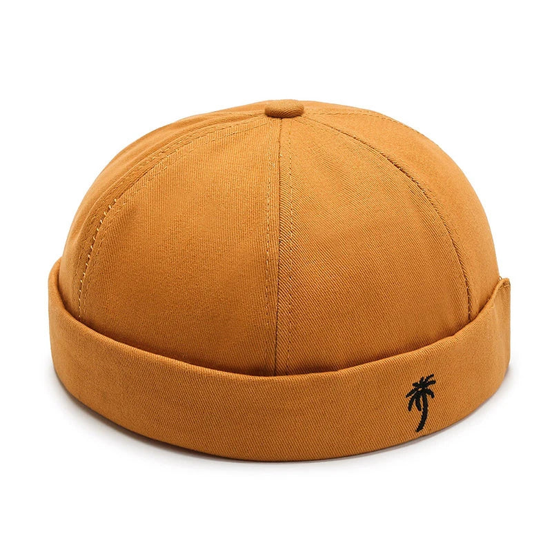 Gorro de punto vintage con bordado de palma para hombre, gorro docker, gorro de propietario de primavera, gorro sin ala unisex de Hip Hop, gorros ajustables