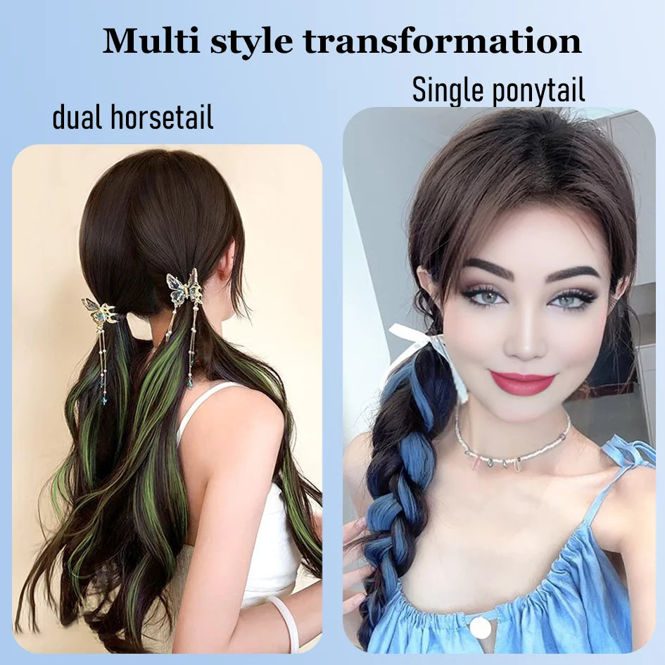 Tresse de perruque synthétique de 18 pouces, queue de cheval colorée à remontage automatique pour enfants, teinture dopamine, élastique à cheveux en forme de boulette, tresse de queue de cheval, divine