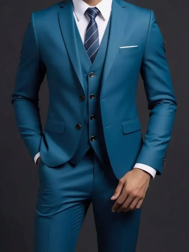 Traje (blazer + chaleco + pantalón) de hombre, elegante, de negocios, estilo británico, color liso, para banquete, anfitrión o boda, informal