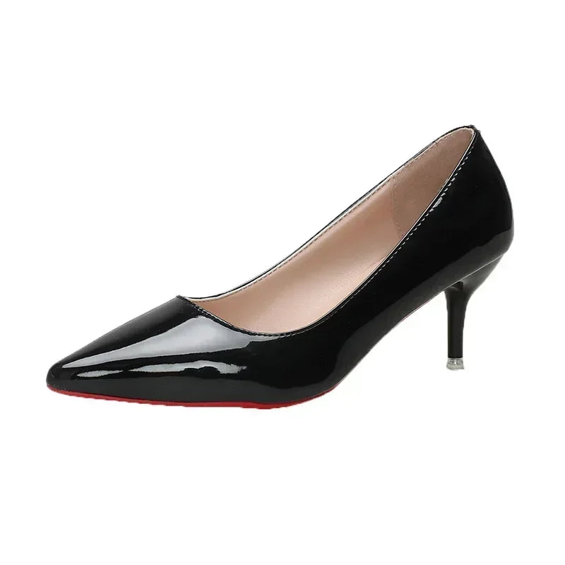 Zapatos de tacón alto para mujer sexy con suela roja, tacones clásicos de otoño, zapatos de vestir de cuero suave para mujer, tacones altos para banquetes y bodas.