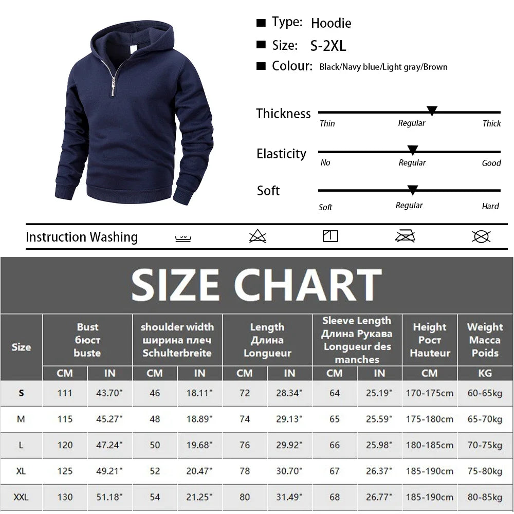 Sudadera casual para hombre con capucha, manga larga, cuello alto, media cremallera, jersey liso, sudadera de otoño para exteriores y ropa de calle para hombre