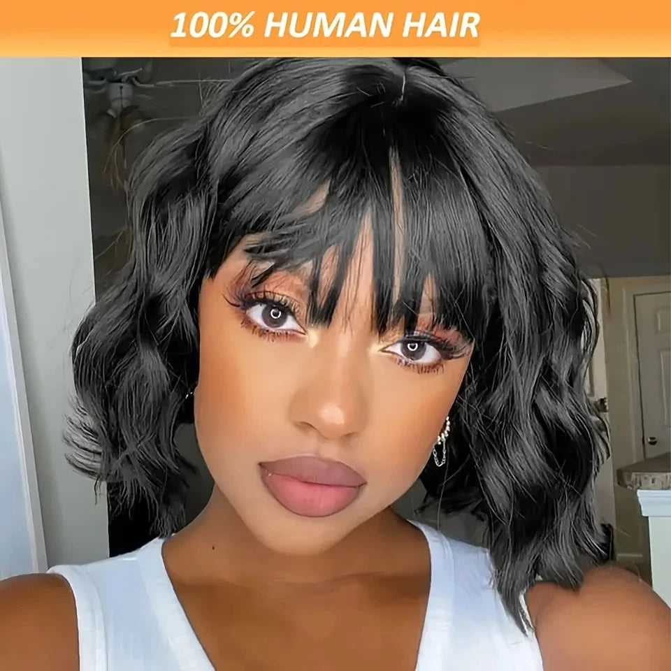 Loose Body Wave Bob Wig with Bangs β 100% Human Hair, Natural & Voluminous