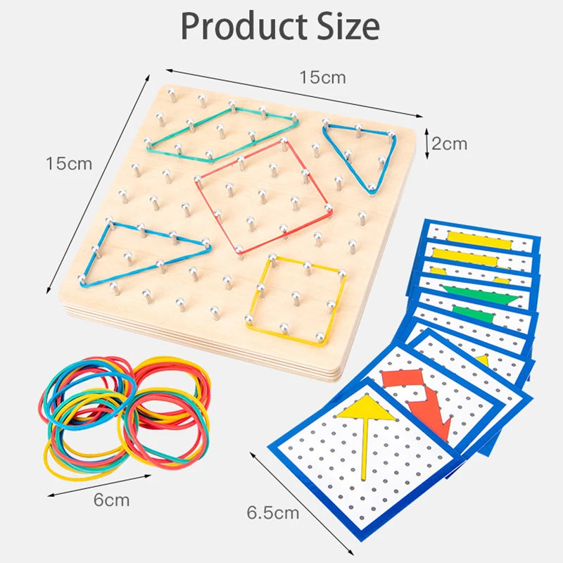 Juego de juguetes de madera Montessori de matemáticas para niños, figuras geométricas, banda elástica, tabla de clavos, juguete educativo creativo, regalo de Navidad ideal
