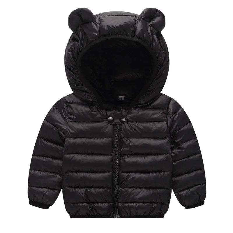 Abrigo de plumón de invierno para bebés, chaqueta de dibujos animados para niños y niñas, ropa de abrigo con capucha cálida para niños, nueva ropa de algodón ligero de otoño, top casual para niños