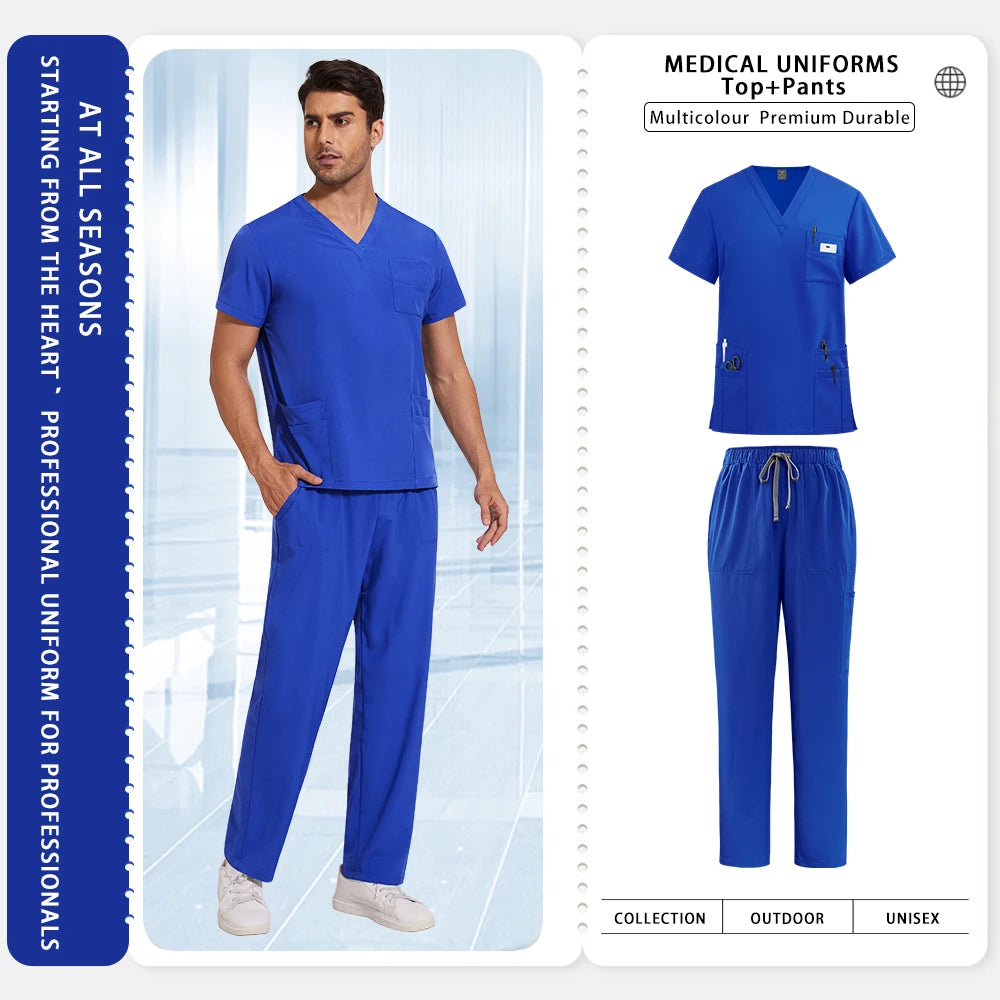 Sykehusarbeidsklær Medisinske uniformer V-hals Lege-sykepleier arbeidsklær Kirurgi-skrubbsett Tannlege-apotek-arbeidsklær Kortermet drakt