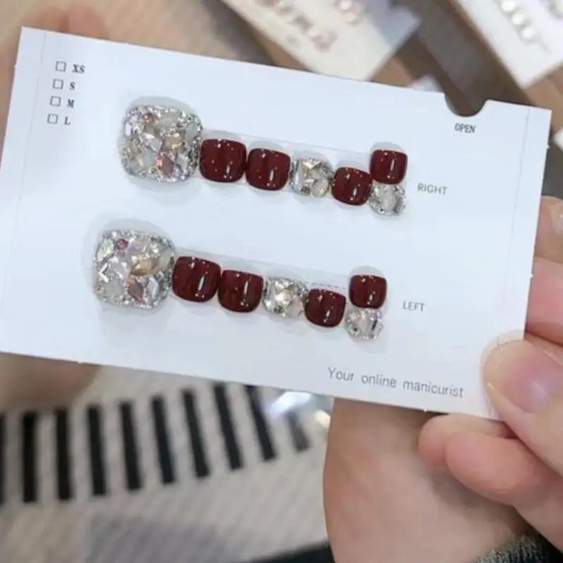 Toenails Glitter Glitter Press On Toe Nails Manicure Art Glossy Fake Toe Nails 14Pcs Sparkling Cat's Eye Toenail Girls Nail Art