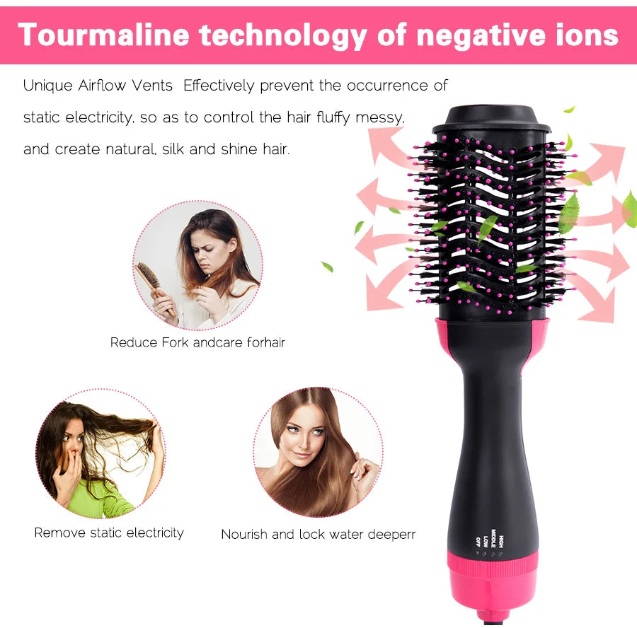 Women Hair Dryer Brush Hair Dryer Straightener Curler Massager 4 In 1 Rapid Warming One Step Volumizer Hot-Air Hair Brushes