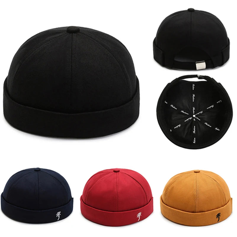 Gorro de punto vintage con bordado de palma para hombre, gorro docker, gorro de propietario de primavera, gorro sin ala unisex de Hip Hop, gorros ajustables
