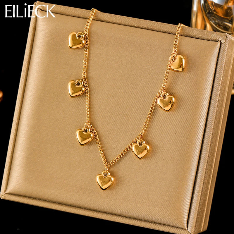 EILIECK 316L Stainless Steel Heart Love Pendant Necklace For Women Fashion New 18K Gold Plated Neck Chain Jewelry Collar Gift