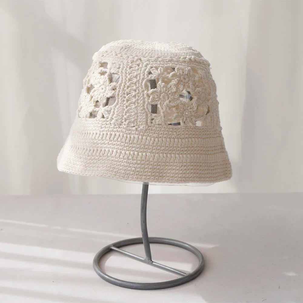 2025 Handmade new flowers Y2K style weaving knitted Cap Russian Women Luxury Panama fashion bucket hat