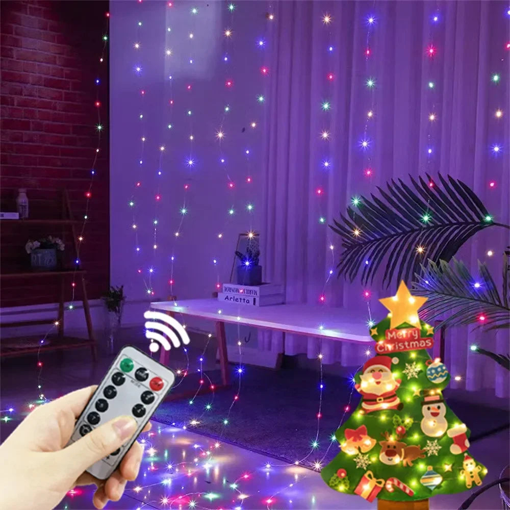 Guirnalda de luces de hadas LED para boda, luces de Navidad, enchufe USB, cortina, cadena de luces, decoración navideña, fiesta de cumpleaños, decoración de pared