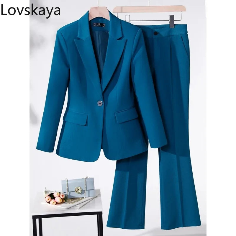 Conjunto de trabajo de negocios de 2 piezas, blazer de manga larga y pantalón de mujer, traje formal en morado, azul, rojo y negro