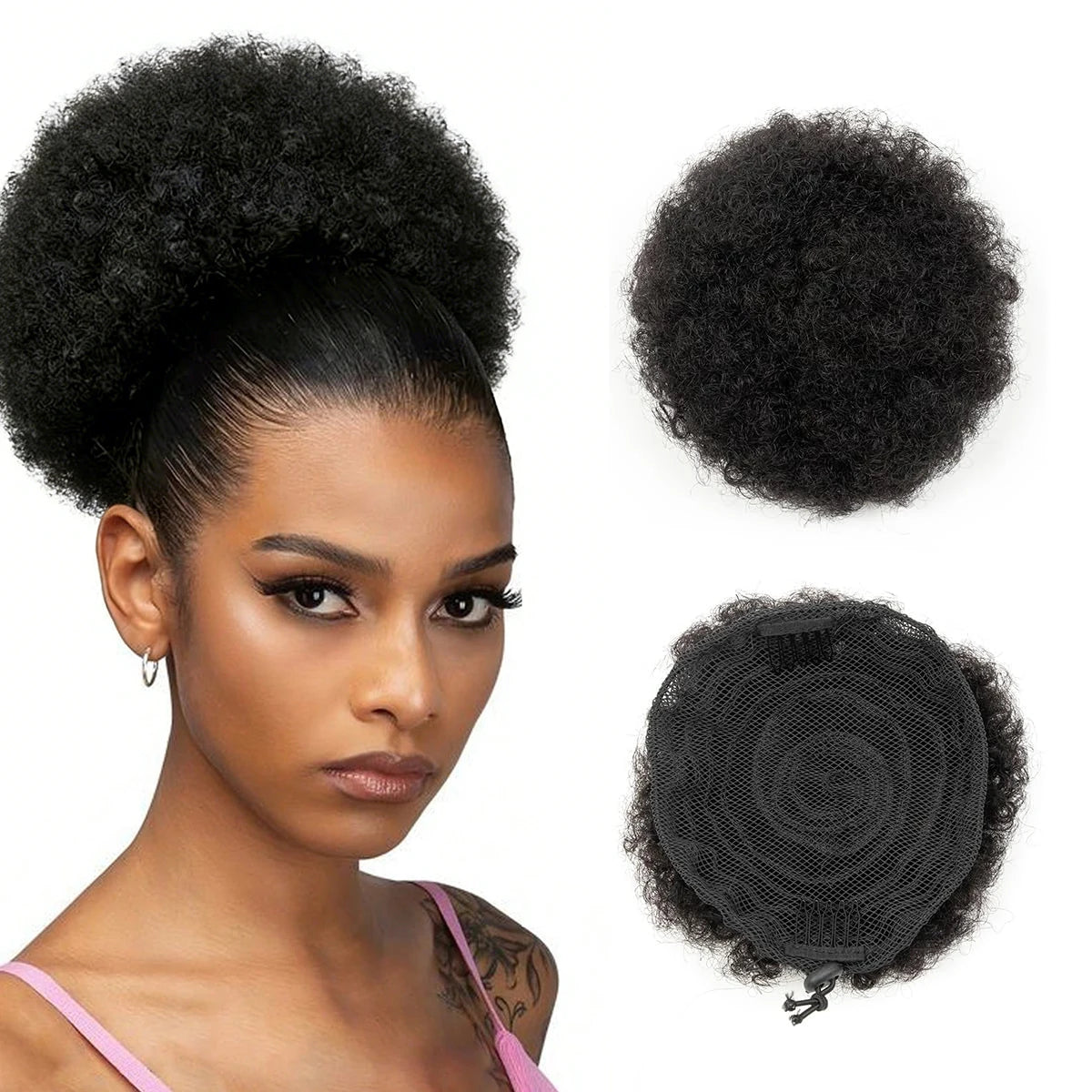 New Short Afro Puff Wig Afro Puff Hairpiece with Drawstring Clip in Ponytail Hair Extension Kinky Puff Real Human Hair