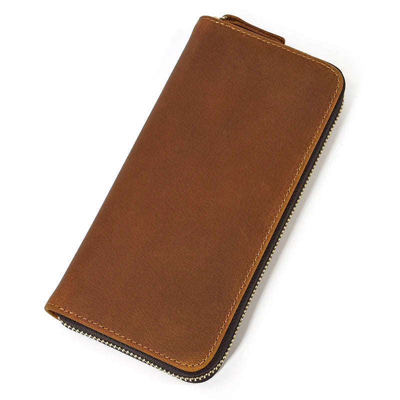 Billetera de lujo para hombre, cartera de mano de cuero genuino, monedero largo grabado en relieve, carteras de hombre de cuero grueso, carteras de mano de cuero para dinero