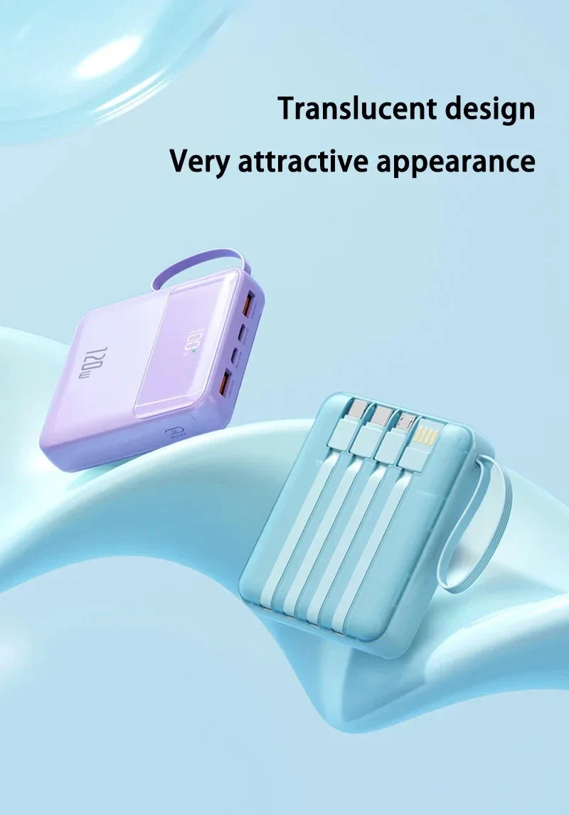 Bærbar powerbank 50000mAh 120W superrask lading mobil eksternt batteri med fire kabler lader egnet for iPhone Xiaomi