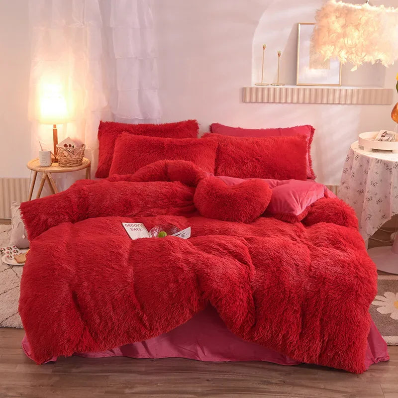 Juego de funda nórdica de felpa de lujo de 3/4 piezas – Ropa de cama cómoda y suave, perfecta para el confort del dormitorio, ideal para habitaciones de invitados y estética de dormitorios universitarios.