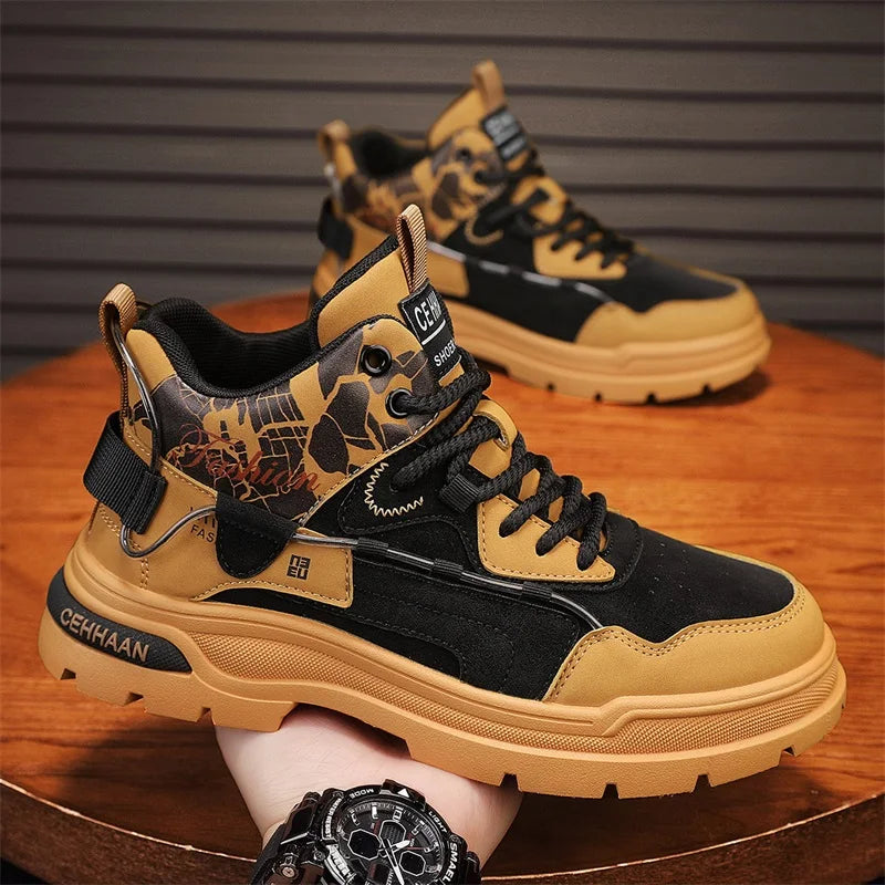 Mens Sports Shoes Autumn Winter New High Top Fashion Color Blocking Design Wear-resistant Snug Sports Mens Short Boots