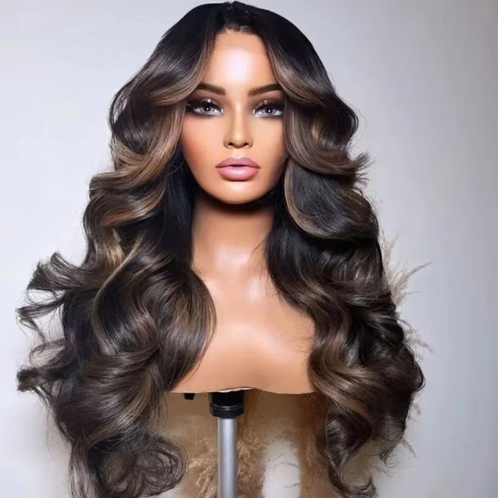 250 Density P1B30 Highlight Ombre Human Hair Wig 13x6 Transparent Lace Front Wig Colored Body Wave Black Brown For Women 38 Inch