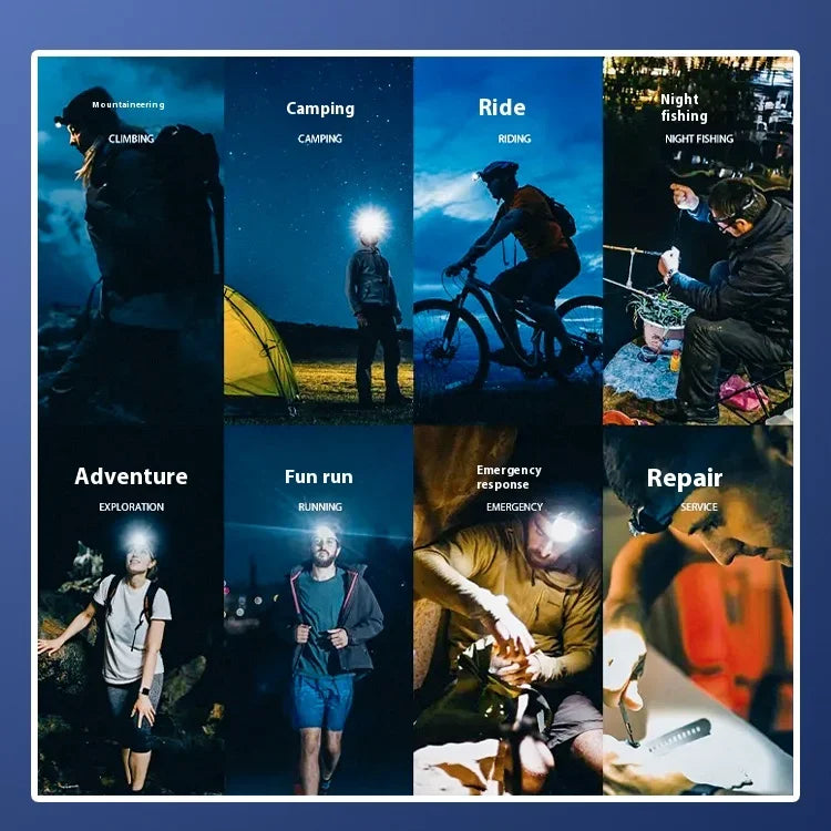 Lampe frontale LED rechargeable haute puissance ultra-lumineuse, lampe torche d'extérieur à charge d'urgence haute luminosité, lampe de pêche