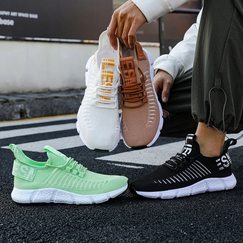 Zapatillas de deporte para hombre, de malla transpirable, color blanco, para correr, tenis, calzado deportivo cómodo para exteriores para hombre, zapatillas informales, Tenis Masculino
