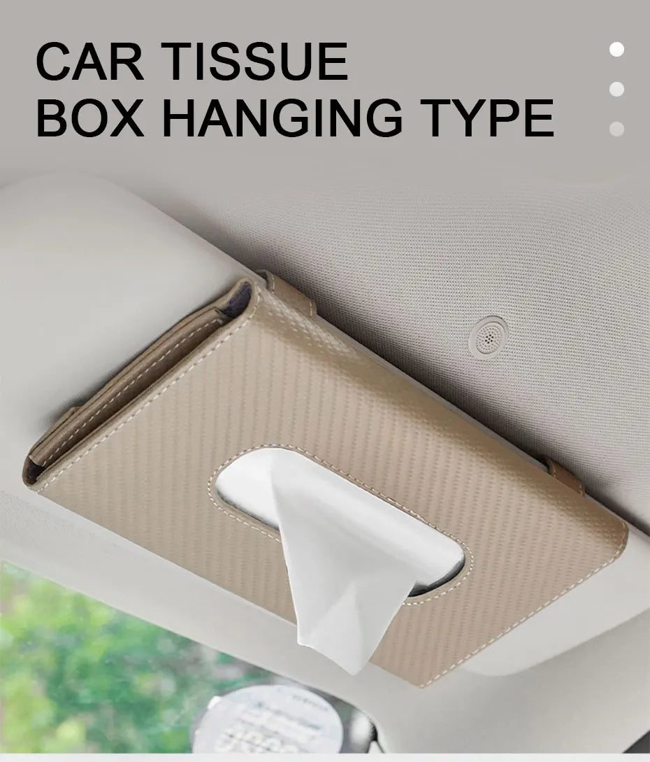 SEAMETAL Parasol de coche con dispensador de pañuelos, caja de pañuelos universal para interior de coche, bolsa de almacenamiento de toallas de papel de fibra de carbono, cajas de pañuelos para parasol