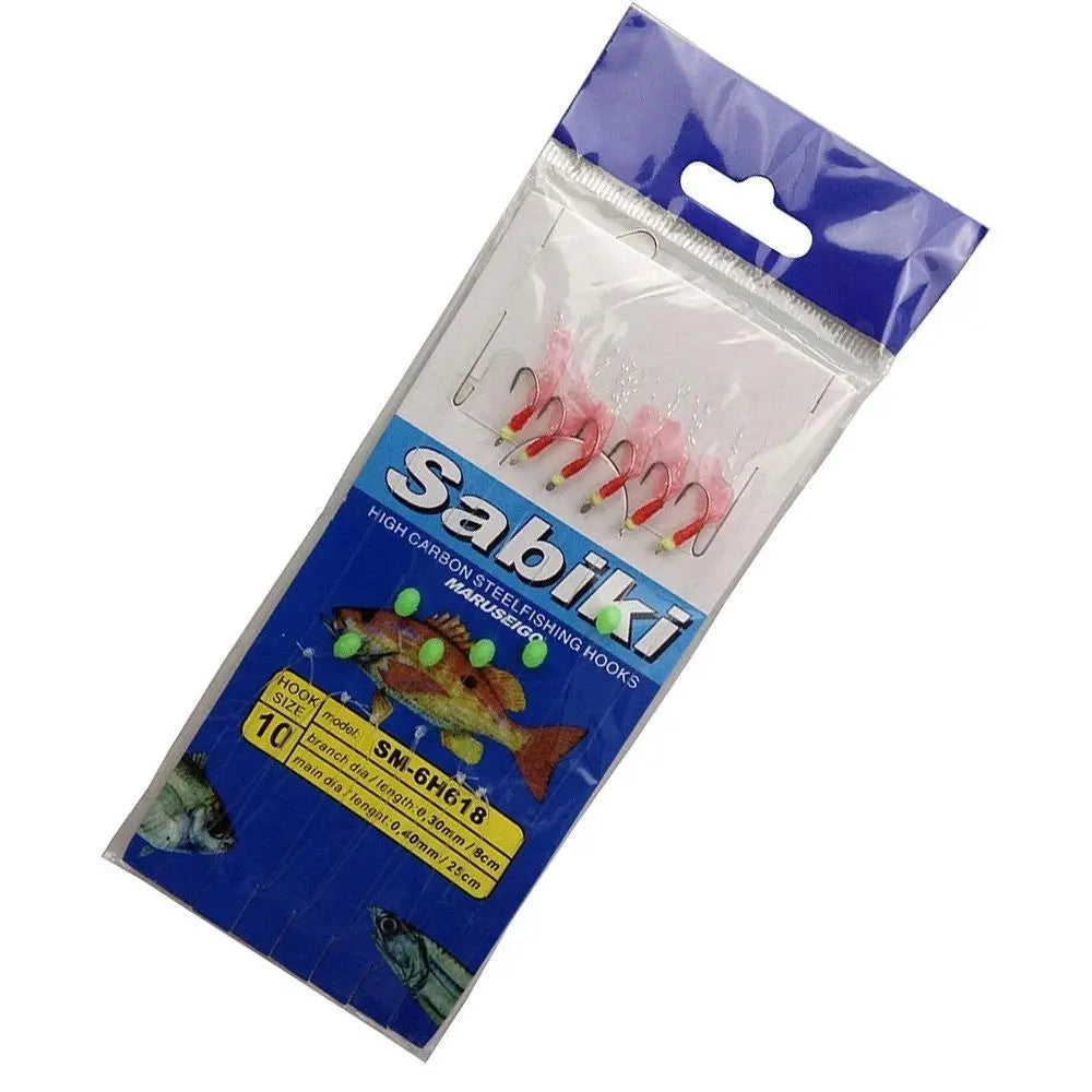 6pcs Luminous Bean for Sea/Freshwater Fishing Artificial Sabiki String Hook Rig 9 Sizes Rubber Bionic String Hook Fishing Hooks