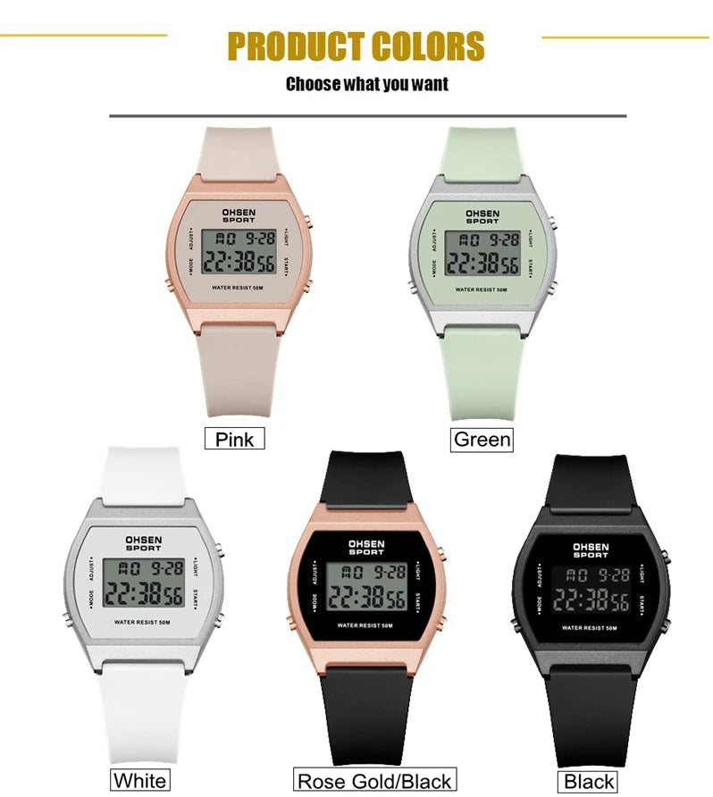 Reloj deportivo digital para mujer, resistente al agua, a la moda, blanco, para damas, reloj de pulsera electrónico para niños, relojes LED con alarma, regalos