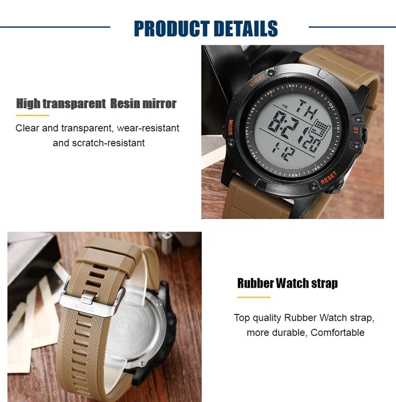 Relojes de hombre Reloj digital impermeable deportivo para hombre Esfera LED grande Moda Caqui Reloj de pulsera militar Reloj Masculino