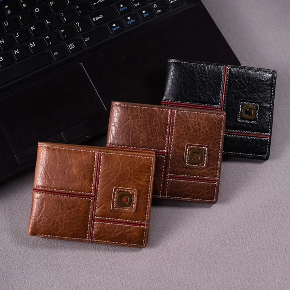 Luxury Classic Men's Short Wallet Pu Leather Business Credit Card Holder Casual Solid Color Male Bifold Wallets Gift