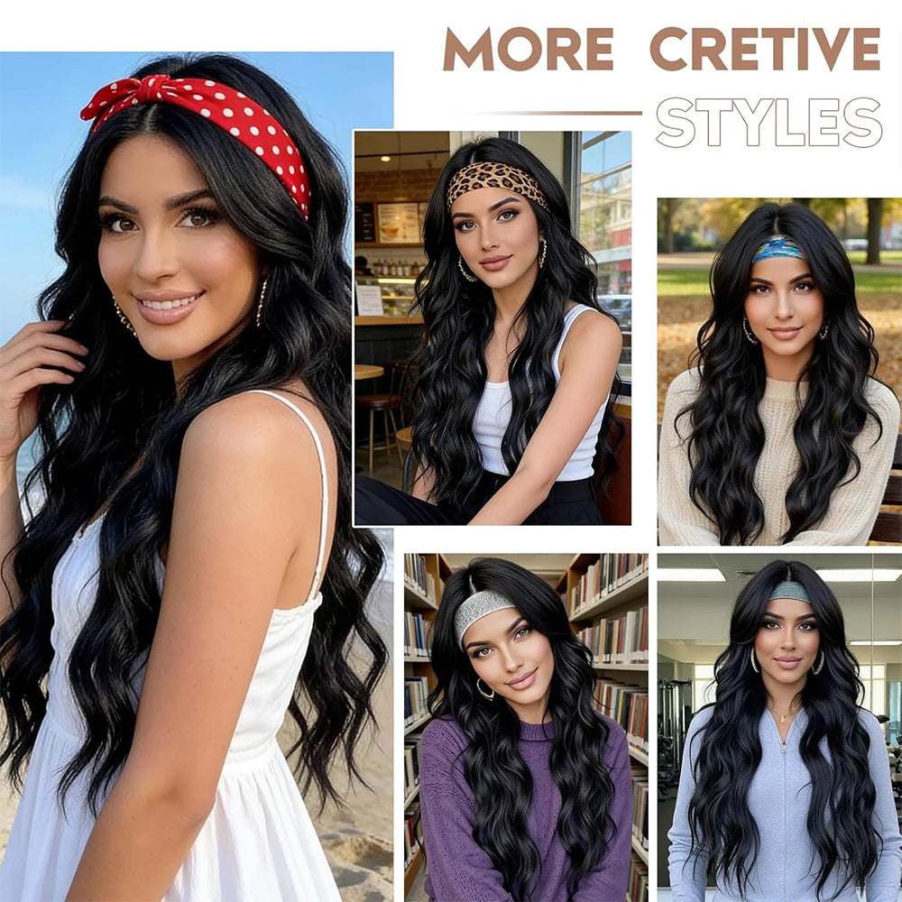 Headband Wig Human Hair Body Wave 40 Inch Glueless No Sew Headband Wigs On Clearance Sale Brazilian Virgin Hair 200% Dencity Wear and Go Headband Wigs for Black Women Natural Color Beginner Friendly