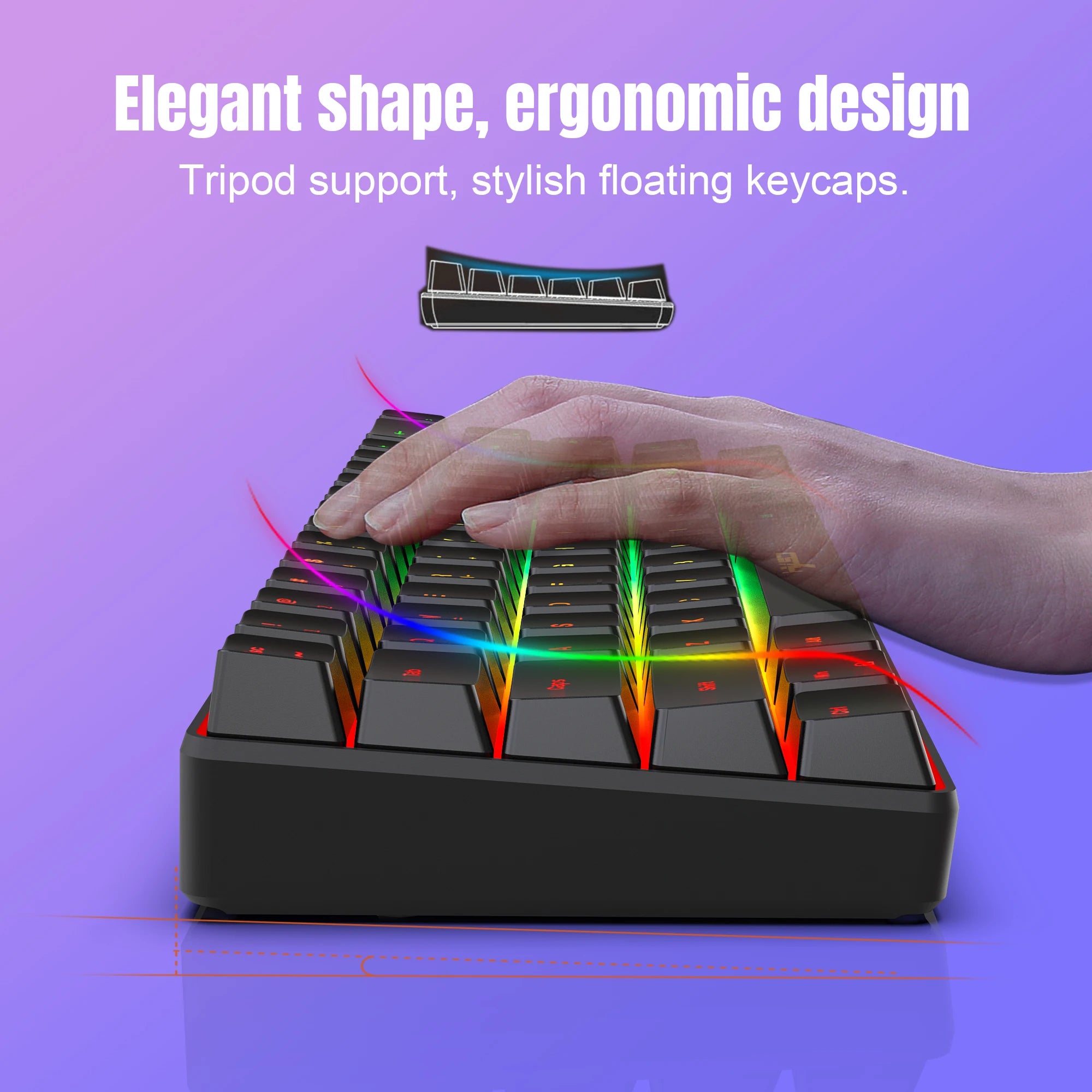 68 taster spilltastatur USB-kablet bærbart 20 RGB-bakgrunnsbelyst tastatur for Windows bærbare datamaskiner