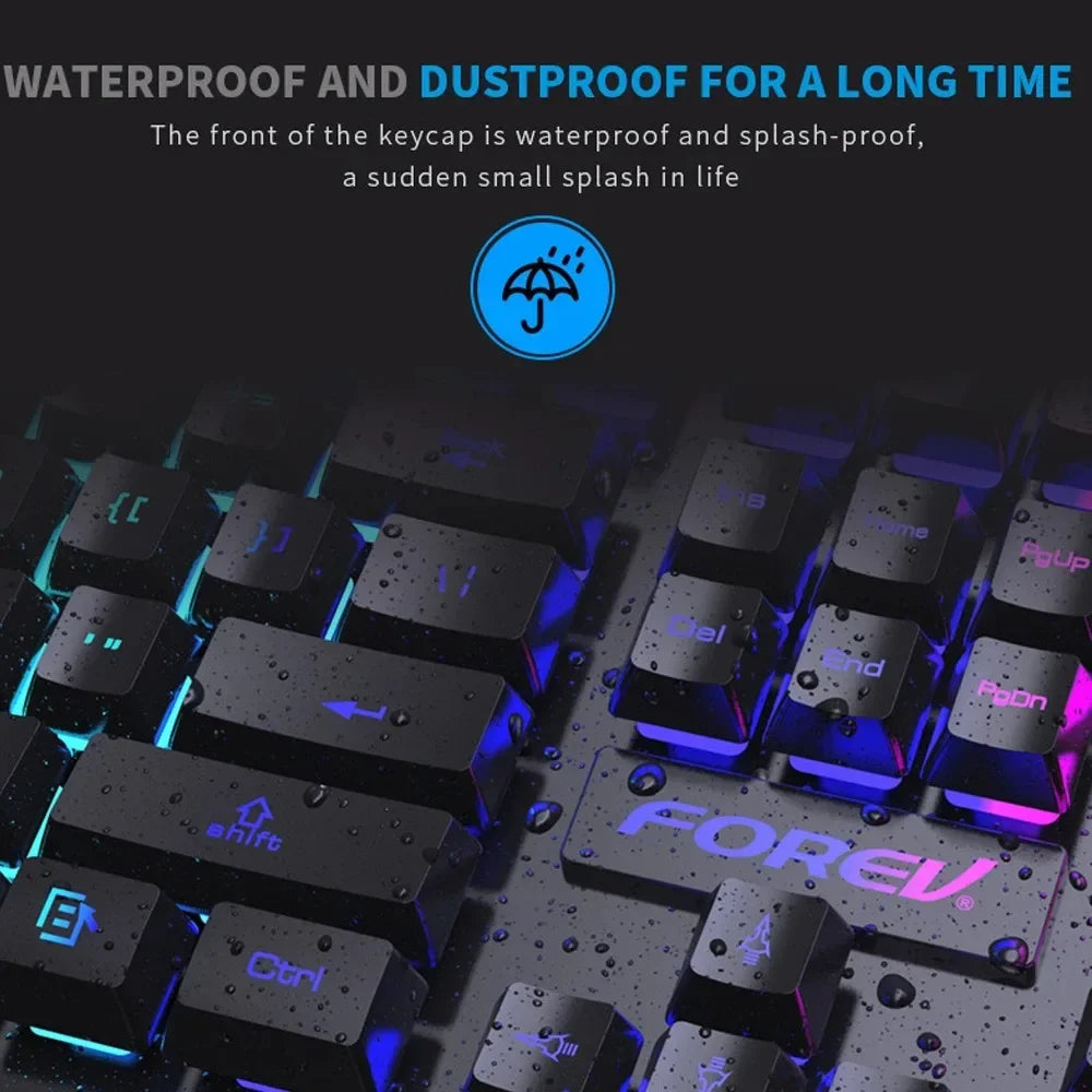 Teclado mecánico retroiluminado de 104 teclas, teclado de juego con cable, teclado luminoso resistente al agua y juego de ratón para PC, portátil, oficina para jugadores