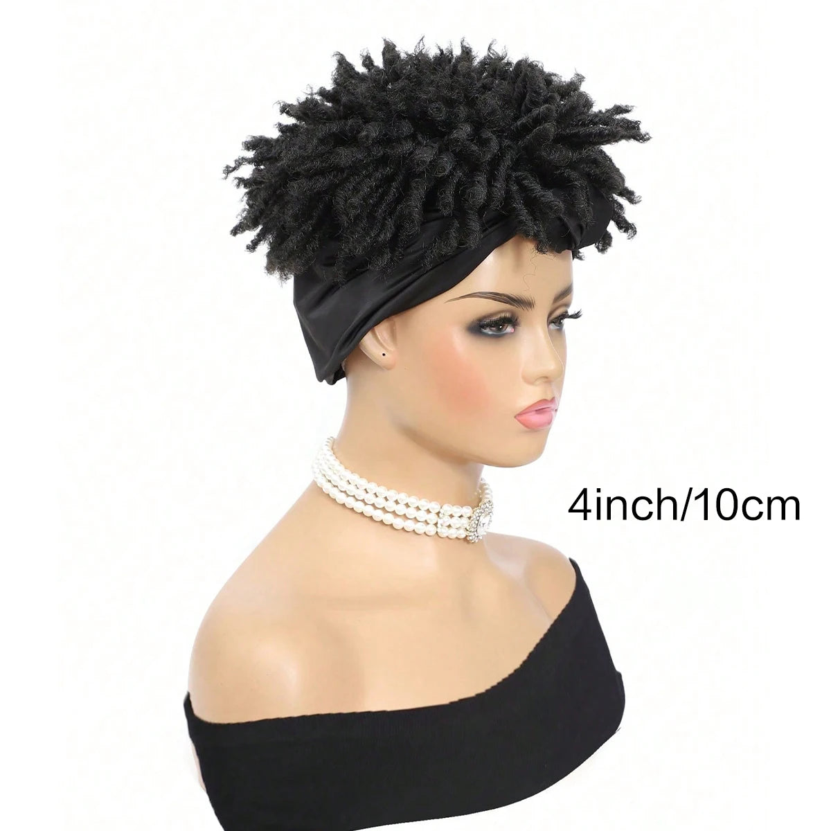 Kinky Headband Wig Black Curly Headband Wig With Bangs For Women Synthetic Afro Curly Hair Wig With Headband Attached Short