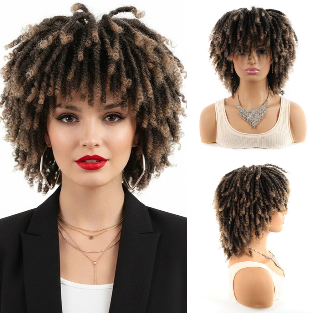 Heat Resistant Synthetic Multicolor African Faux Locs Wig Tube Curl Hollow Curl Small Curly Full Wig